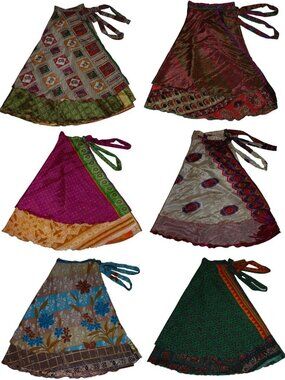 Plus Size Magic Wrap Sari Skirt - Pack of 5, One Size, Assorted Colors